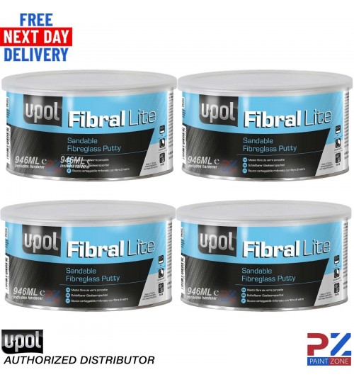 4X UPOL Fibral Light Sandable Fibreglass Putty 946ML Tin Yellow - UPOL FIBL/2