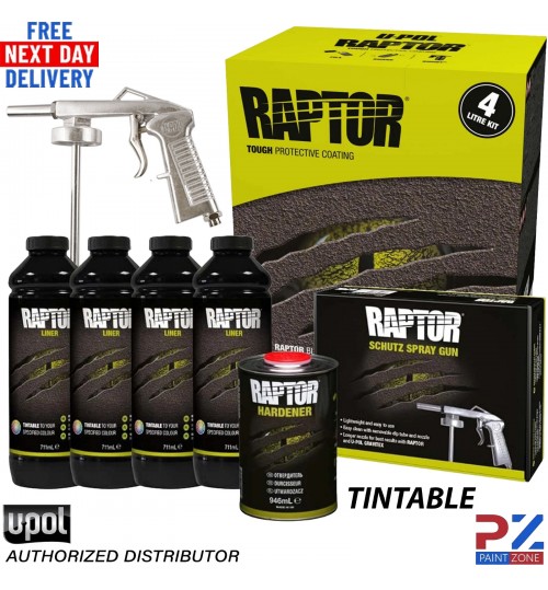 UPOL RAPTOR BED LINER TOUGH COATING U-POL 3.8L KIT W/APPLICATOR GUN/1 *TINTABLE*