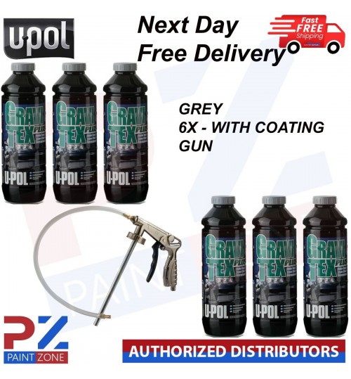 6 X U-POL GRAVITEX PLUS HS STONE CHIP COATING UPOL PROTECTER 1L GREY WITH - GUN