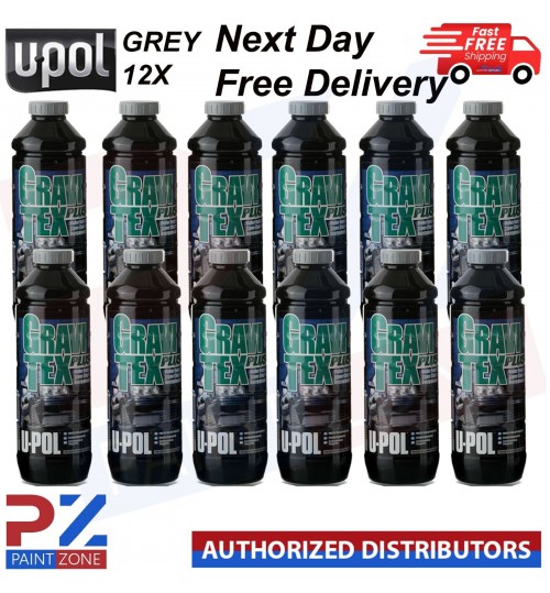 12 X U-POL GRAVITEX PLUS HS STONE CHIP COATING UPOL, PROTECTER 1L - GREY