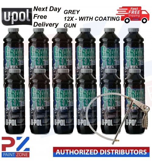 12 X U-POL GRAVITEX PLUS HS STONE CHIP COATING UPOL PROTECTER 1L GREY WITH - GUN