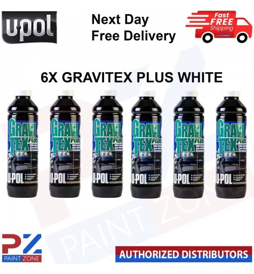 6 X U-POL GRAVITEX PLUS HS STONE CHIP COATING UPOL, PROTECTER 1L - WHITE