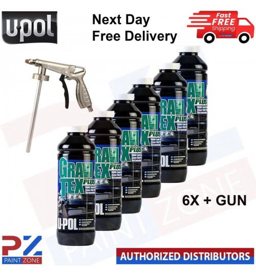 6 X U-POL GRAVITEX PLUS HS STONE CHIP COATING UPOL PROTECTER 1L WHITE - WITH GUN