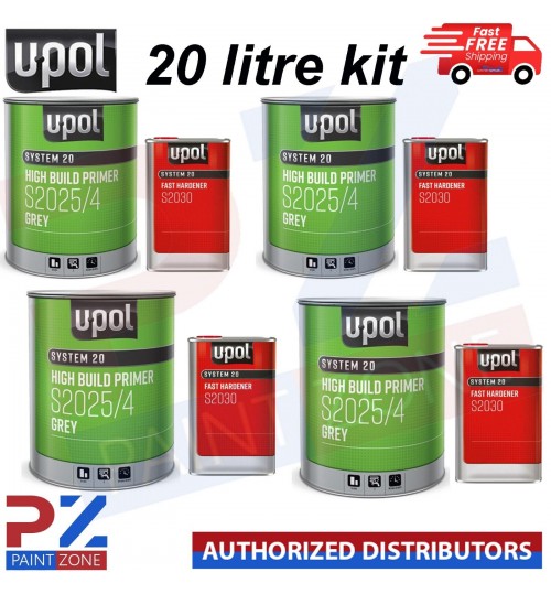 4 X U-Pol 2K High Build Paint Primer GREY S2025 + S2030 Fast Hardener 5 L KIT