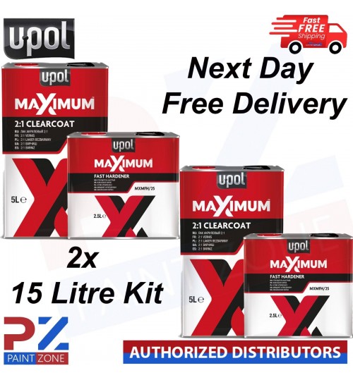 2X UPOL MAXIMUM 2K HS CLEARCOAT LACQUER 5 LTR - WITH FAST HARDENER 7.5 LTR KIT
