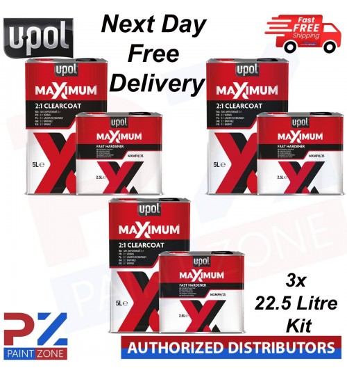3X UPOL MAXIMUM 2K HS CLEARCOAT LACQUER 5 LTR - WITH FAST HARDENER 7.5 LTR KIT