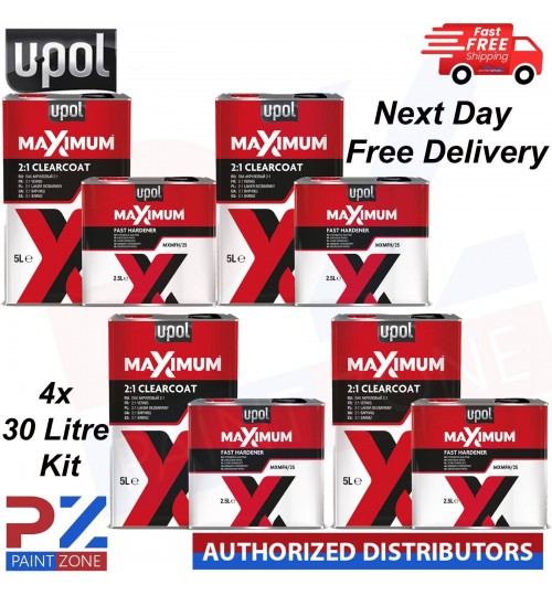 4X UPOL MAXIMUM 2K HS CLEARCOAT LACQUER 5 LTR - WITH FAST HARDENER 7.5 LTR KIT