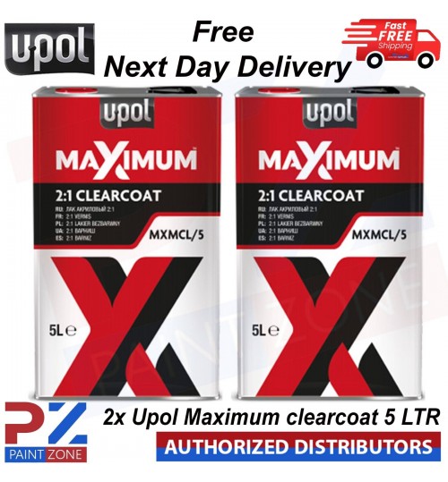 2x U-POL MAXIMUM 2K HS CLEARCOAT LACQUER 5 LITRE MXMCL/5 NEXT DAY FREE DELIVERY