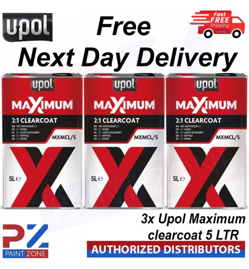 3x U-POL MAXIMUM 2K HS CLEARCOAT LACQUER 5 LITRE MXMCL/5 NEXT DAY FREE DELIVERY