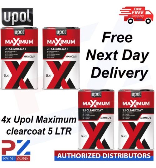 4x U-POL MAXIMUM 2K HS CLEARCOAT LACQUER 5 LITRE MXMCL/5 NEXT DAY FREE DELIVERY