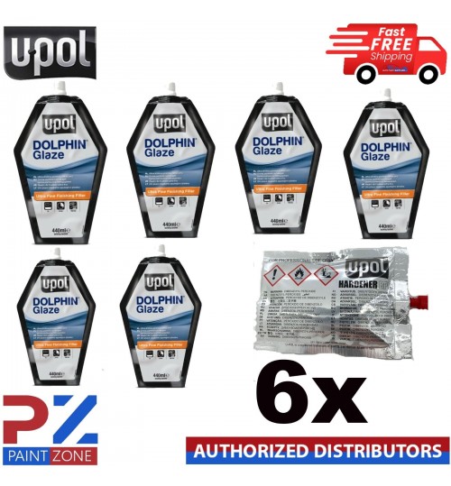 6X - U-POL DOLPHIN GLAZE Self Levelling Glazing Putty UPOL + HARDENER TUBES