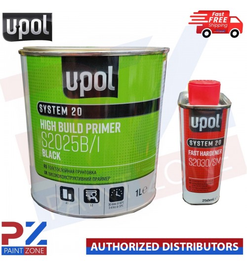 UPOL HIGH BUILD PRIMER S2025B/1 BLACK 1L - WITH FAST HARDENER S2030/SM 1.25L KIT
