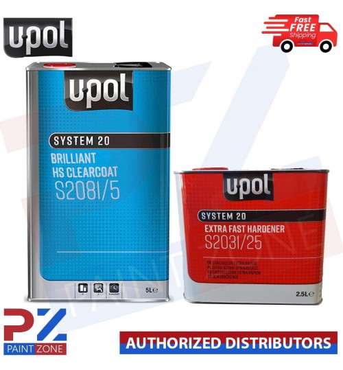 UPOL BRILLIANT HS CLEARCOAT S2081/5 5L - WITH S2031 EXTRA FAST HARDENER 7.5L KIT