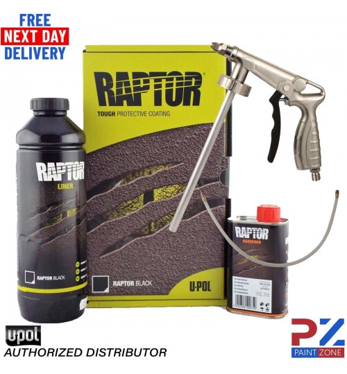 UPOL Raptor BLACK Truck Bed Liner 1 Bottle 0.95L Kit U-POL + Applicator Gun