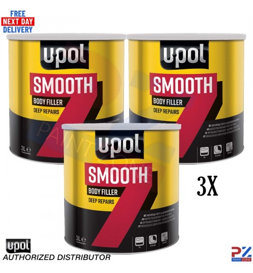 3x U-POL Smooth 7 3L Body Filler – Car Repair Filler with BPO Hardener