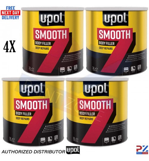 4x U-POL Smooth 7 3L Body Filler – Car Repair Filler with BPO Hardener