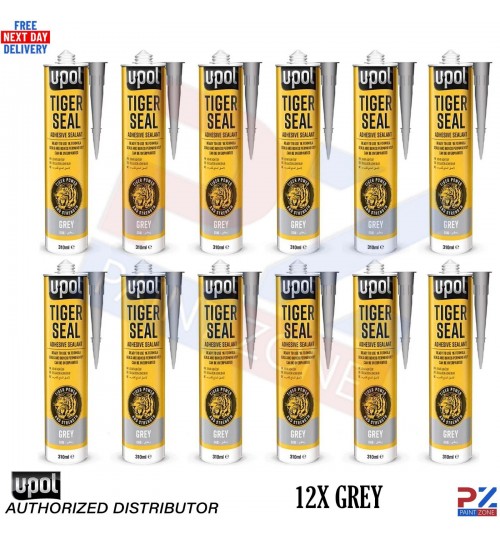 12x U-POL Tiger Seal 310ml Grey – Polyurethane Car Body Sealant & Adhesive