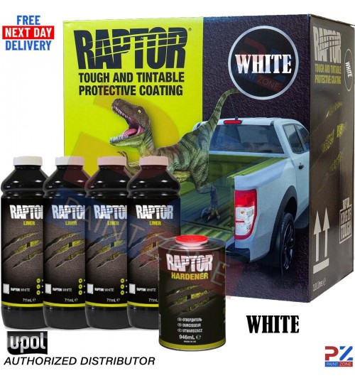 U-POL Raptor 4 Bottle White Kit – 3.8L Truck Bed Liner – Tough Durable Finish