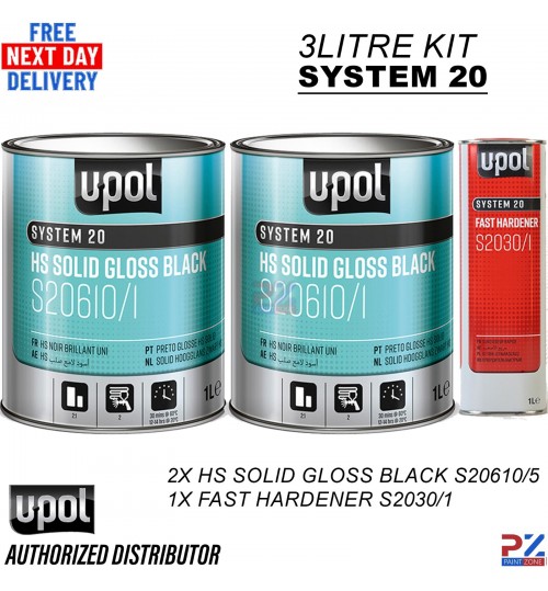 UPOL HS 2K Black Gloss Paint 3L Complete Kit – S20610/1 x1 with S2030 Hardener