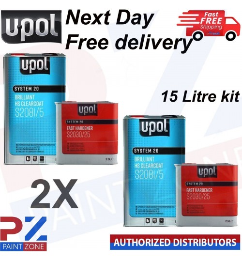 2X UPOL S2081 BRILLIANT HS CLEARCOAT WITH FAST HARDENER S2030 15 Litre Kit