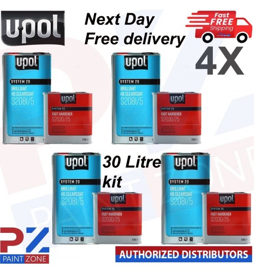 4X UPOL S2081 BRILLIANT HS CLEARCOAT - WITH FAST HARDENER S2030 (30 Litre Kit)