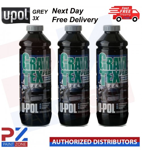 3 X U-POL GRAVITEX PLUS HS STONE CHIP COATING UPOL, PROTECTER 1L - GREY