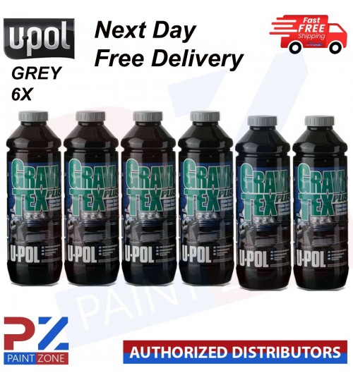 6 X U-POL GRAVITEX PLUS HS STONE CHIP COATING UPOL, PROTECTER 1L - GREY