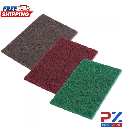 3 X SCOTCHBRITE ABRASIVE FINISHING PADS 1 OF EACH RED, GREY & GREEN