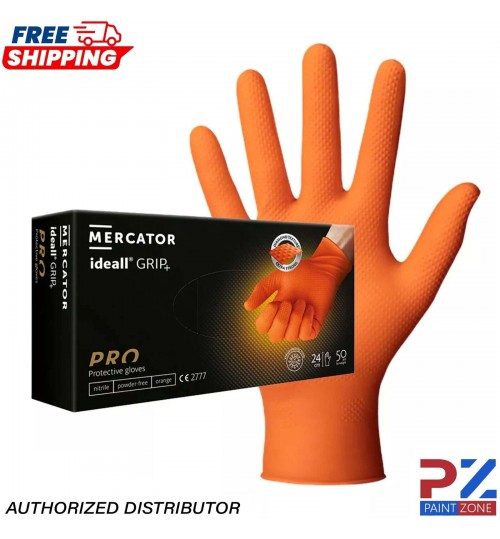 Nitrile Glove Orange HD Mercator IDEALL Grip Multi-Use Strong (Large 25 pairs)
