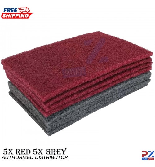 Abrasive Scotch Pads 5 Red VF & 5 Grey UF | 10pk for Surface Prep & Finishing