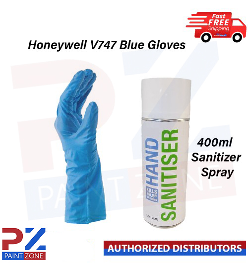 Honeywell V747 Blue DISPOSABLE GLOVES MULTINITRIL + 400ml Sanitizer Spray