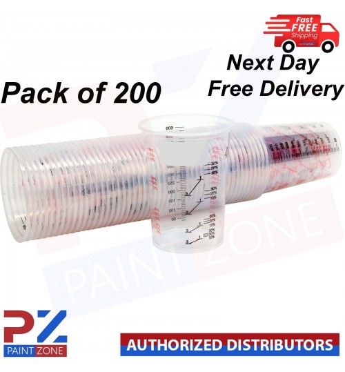 200x Paint Mixing Cups 600ml Plastic PC600 Graduated With Ratios 600cc