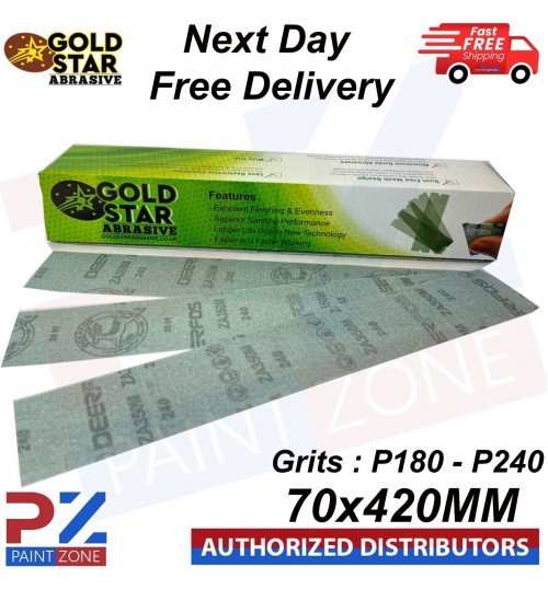 GOLD STAR GREEN SANDING STRIPS 70 x 420MM GRITS P180, P240, - BOX OF 50PCS