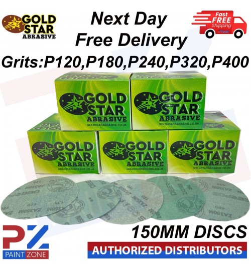 Gold Star Green Sanding Discs 150mm Grits P120 P180 P240 P320 P400 -BOX OF 50PCS