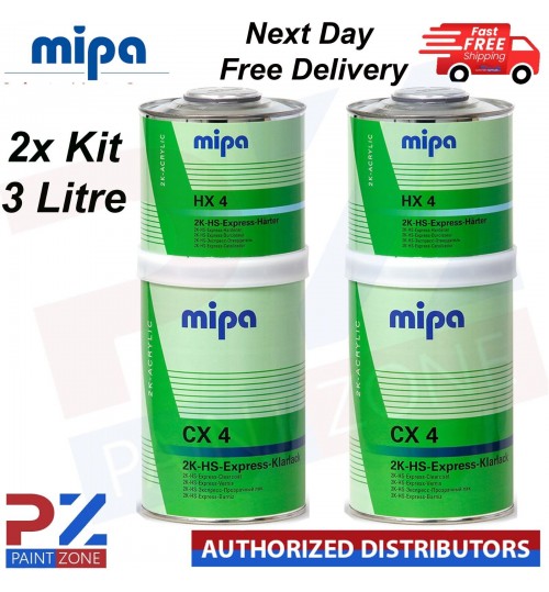 2X MIPA 2K EXPRESS KLARLACK CX4 CLEARCOAT LACQUER WITH HX4 HARDENER CX4 3LTR KIT