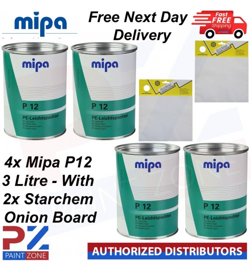 4x Mipa P12 Light Weight Body Filler 3L -With 2x Starchem Onion Board 100 Sheets