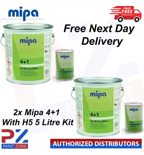 2x MIPA 4+1 2K HS ACRYFILLER HIGH BUILD PRIMER WHITE 4LTR WITH H5 1LTR 5LTR KIT