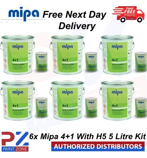 6x MIPA 4+1 2K HS ACRYFILLER HIGH BUILD PRIMER WHITE 4LTR WITH H5 1LTR 5LTR KIT