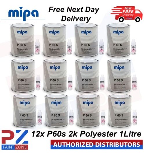 12X MIPA P60 S 2K Polyester Spray Filler w/hardener 1 Litre KIT