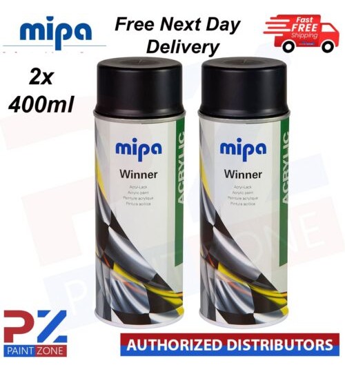 2x Mipa Winner Acrylic Spray Acrylic Paint Black Glossy 400ml Aerosol