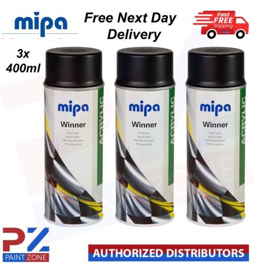 3x Mipa Winner Acrylic Spray Acrylic Paint Black Glossy 400ml Aerosol