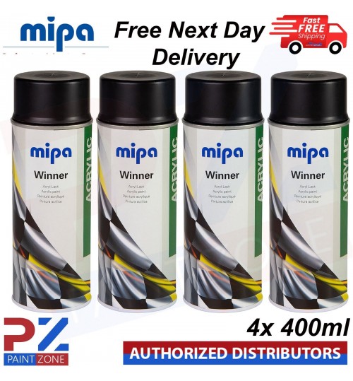 4x Mipa Winner Acrylic Spray Acrylic Paint Black Glossy 400ml Aerosol