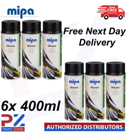 6x Mipa Winner Acrylic Spray Acrylic Paint Black Glossy 400ml Aerosol