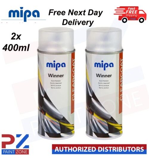 2x MIPA WINNER SERIES MATT CLEARCOAT PAINT SPRAY AEROSOL - 400ML