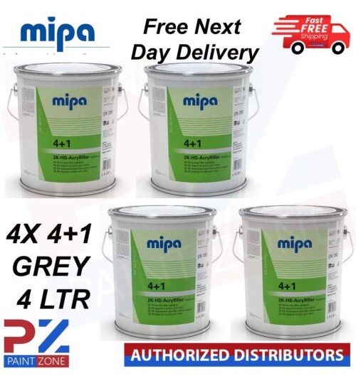 4X MIPA 4+1 ACRY FILLER HIGH BUILD 2K PRIMER 4L - GREY *FREE NEXT DAY DELIVERY*