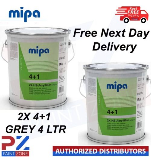 2X MIPA 4+1 ACRY FILLER HIGH BUILD 2K PRIMER 4L - GREY *FREE NEXT DAY DELIVERY*