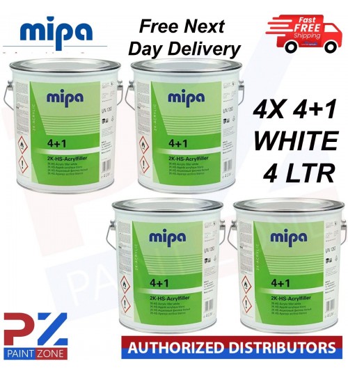 4X MIPA 4+1 ACRY FILLER HIGH BUILD 2K PRIMER 4L - WHITE *FREE NEXT DAY DELIVERY*