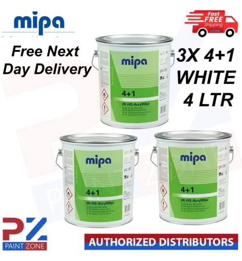 3X MIPA 4+1 ACRY FILLER HIGH BUILD 2K PRIMER 4L - WHITE *FREE NEXT DAY DELIVERY*