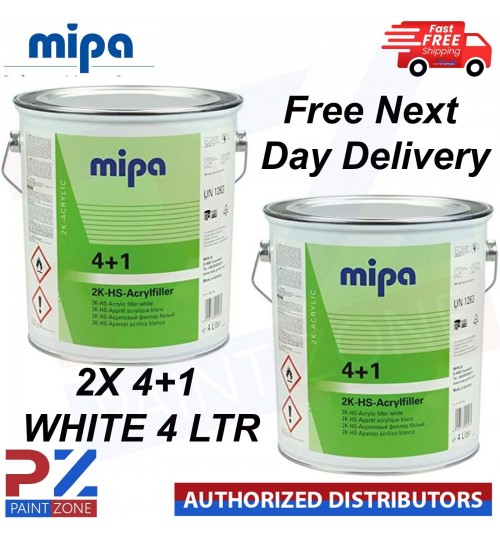2X MIPA 4+1 ACRY FILLER HIGH BUILD 2K PRIMER 4L - WHITE *FREE NEXT DAY DELIVERY*