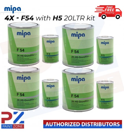 4x Mipa F54 4-1 2K HS Grundfiller HIGH BUILD PRIMER W/ H5 HARDENER GREY-20L KIT